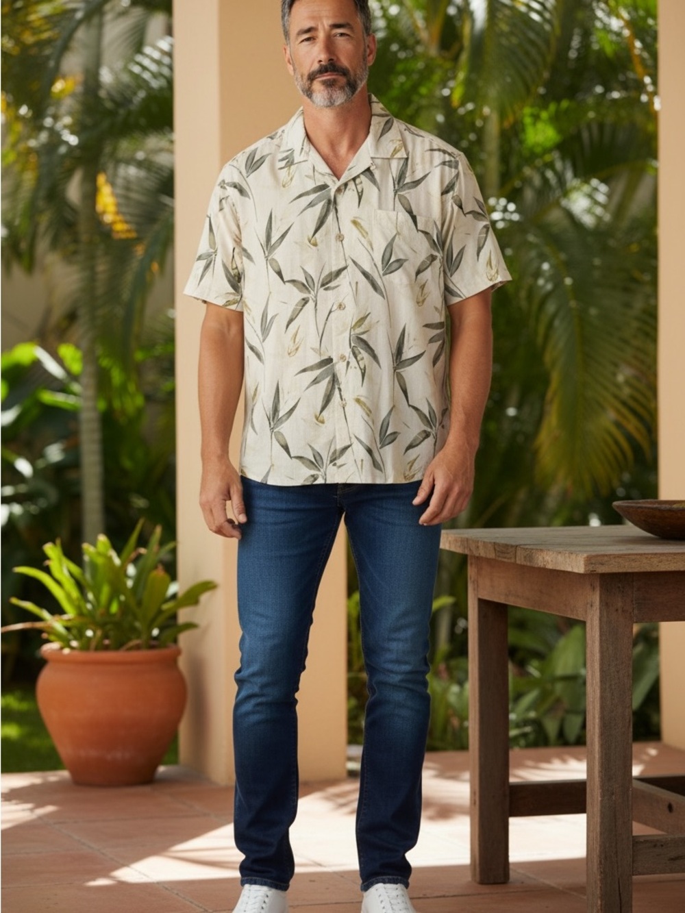 TOMMY BAHAMA Men’s Green & Cream Button Down Shirt -Size L Worn one time